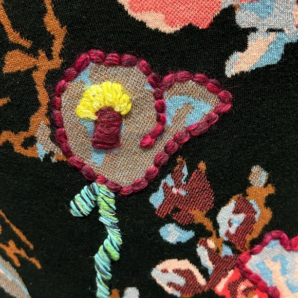 INC FLORAL OPEN LONG SWEATER DUSTER SIZE MEDIUM Fringes Embroidered - Picture 5 of 10